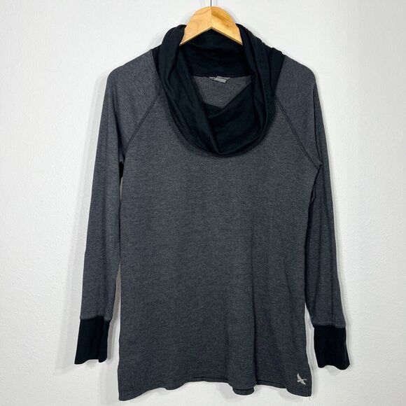 Eddie Bauer Thermal Cowl Neck Shirt Womens Large Gray Long Sleeve Waffle Knit - Picture 1 of 10